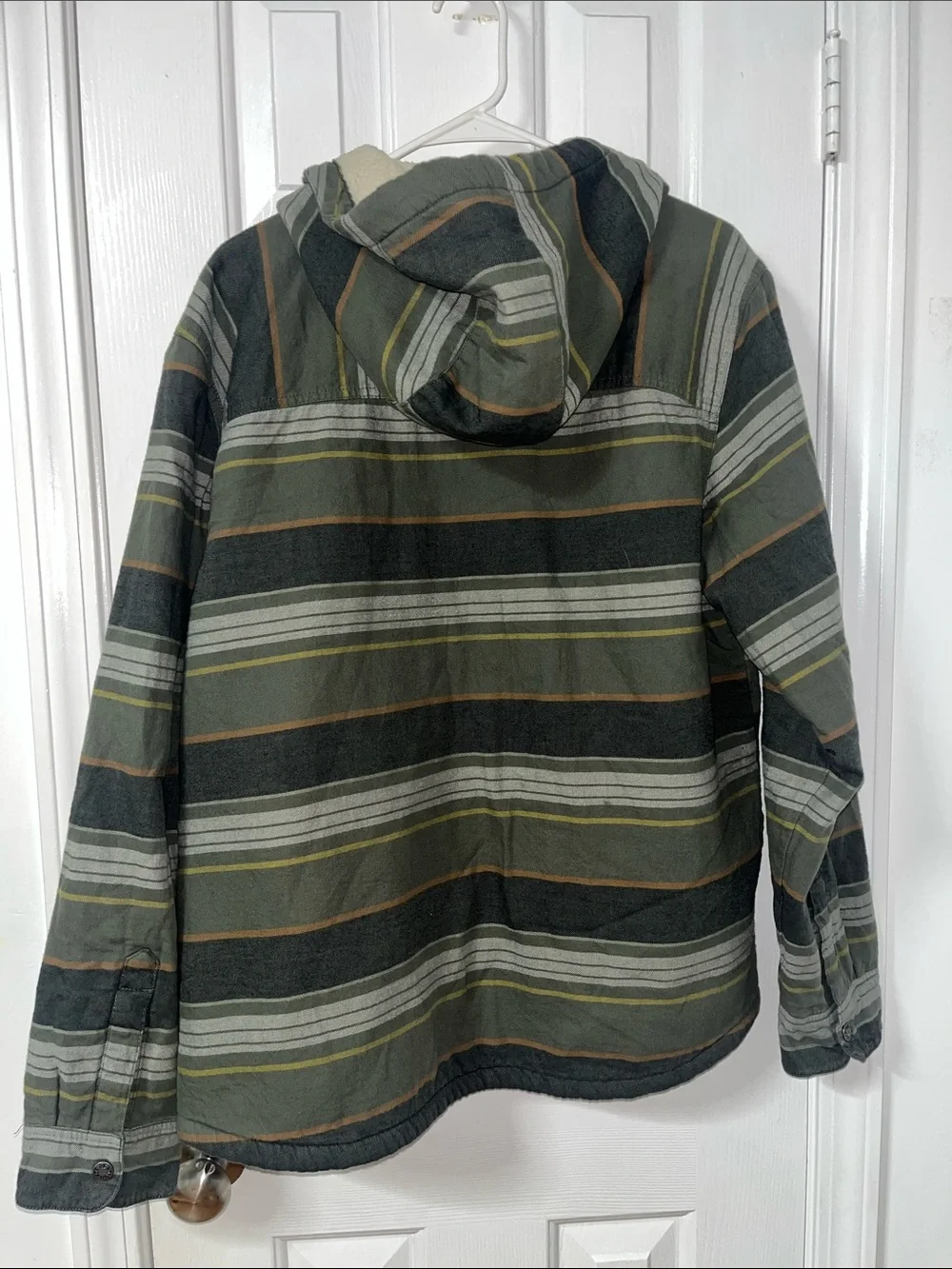 The North Face Olive Green & Gray Striped Sherpa Hooded Jacket